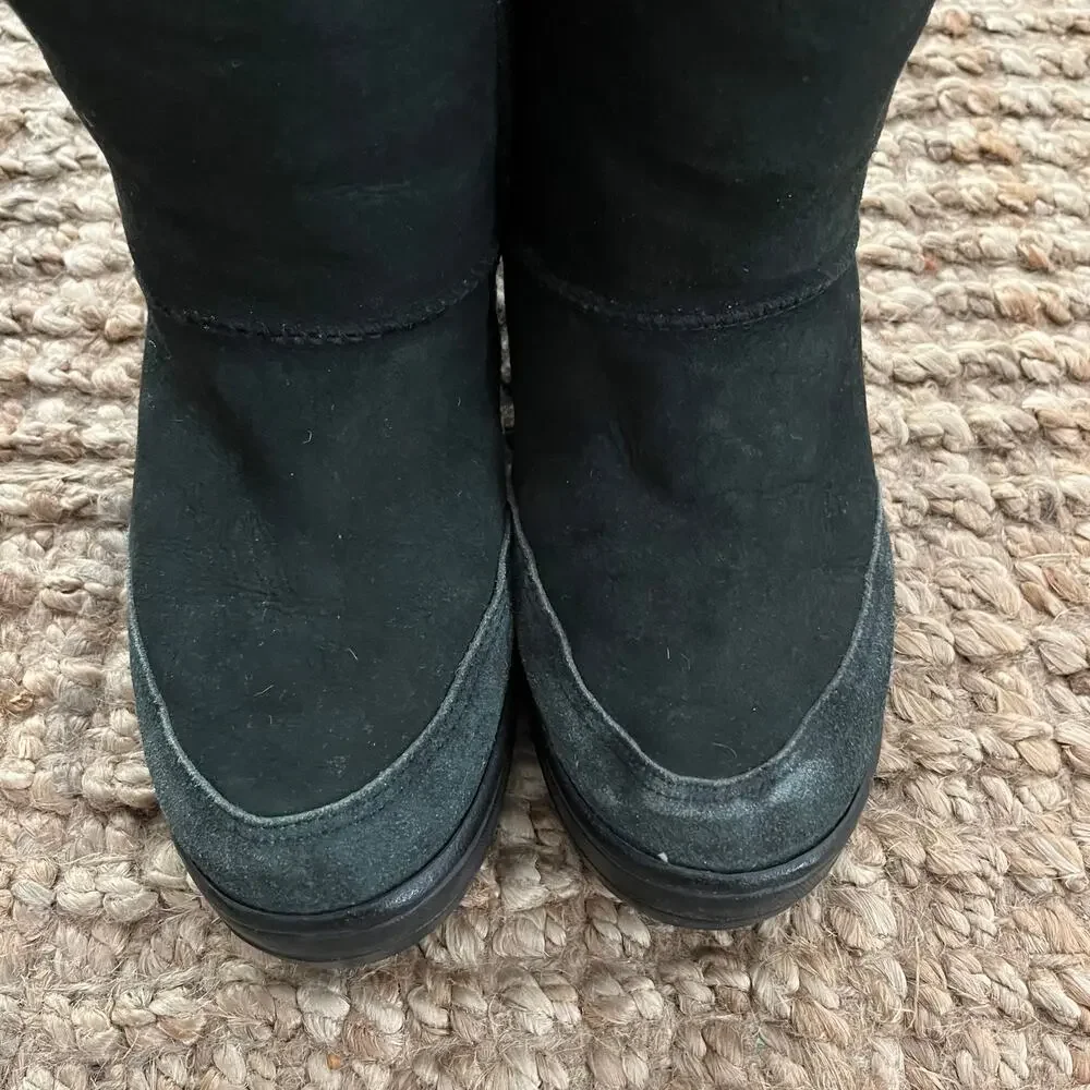 UGG Ultra Tall Revival Boots Black Sheepskin Wool Braid Back Women's 9 12